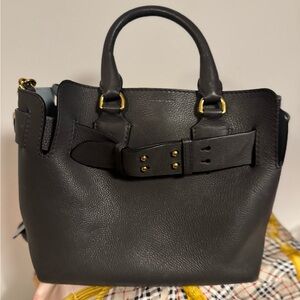 Dark Grey Burberry Leather Belt Bag with Blue Accent